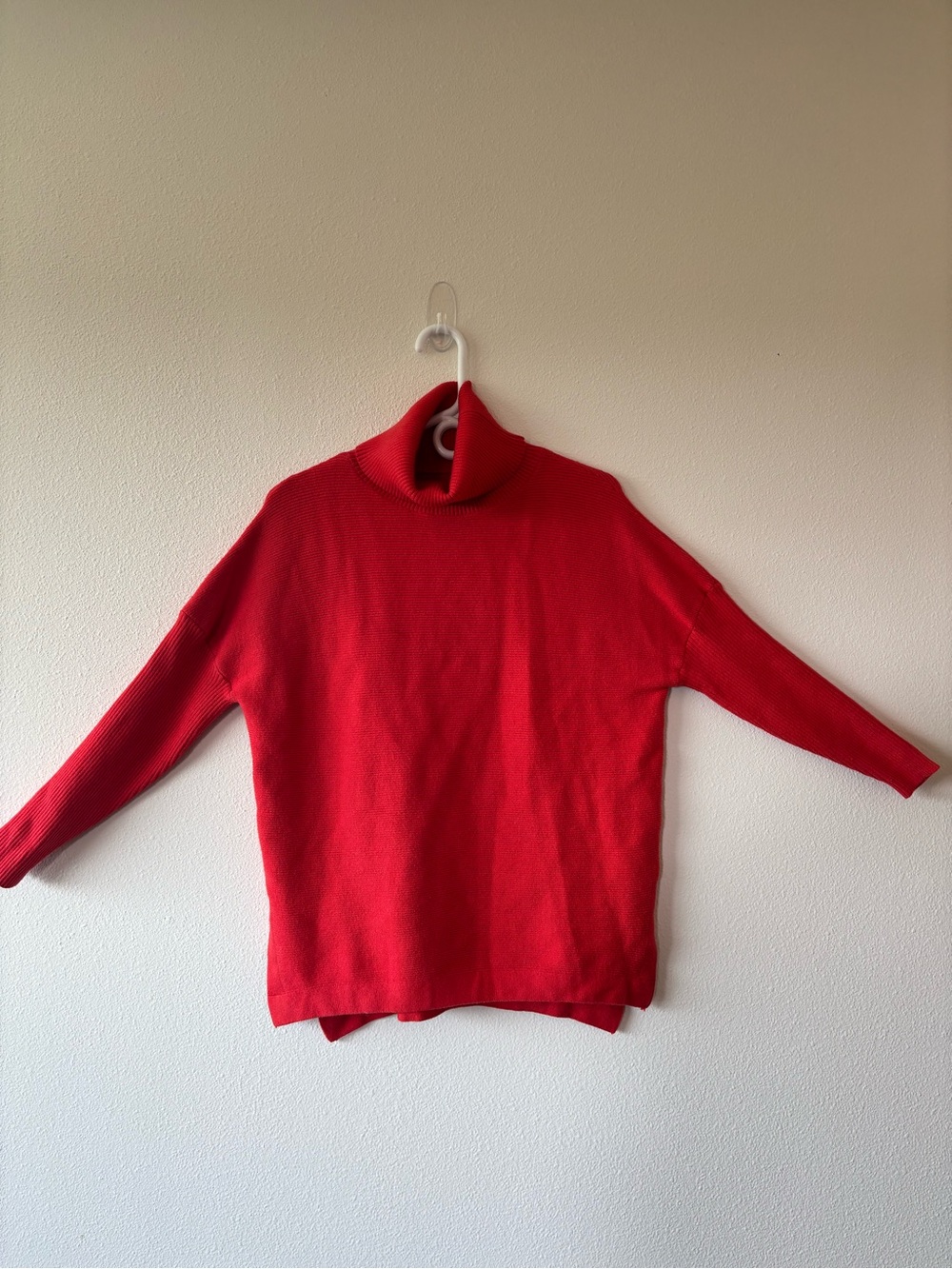 Oversized Red Ribbed Turtleneck Sweater Tunic Side Slits S⁠